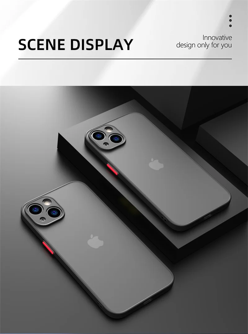 Shockproof Armor Matte Case For iPhone 14 13 12 11 Pro Max XR XS X 6 7 8 Plus SE Mini Silicone Bumper Clear Hard PC Cover Capa
