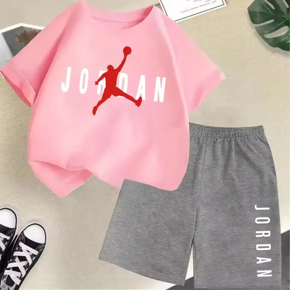 Sommer Kurzarm Kinder Set Slam Dunk Master Muster Print Sport T-Shirt + Shorts 2-teiliges Set Kinder Jungen Mädchen Mode Trainingsanzug