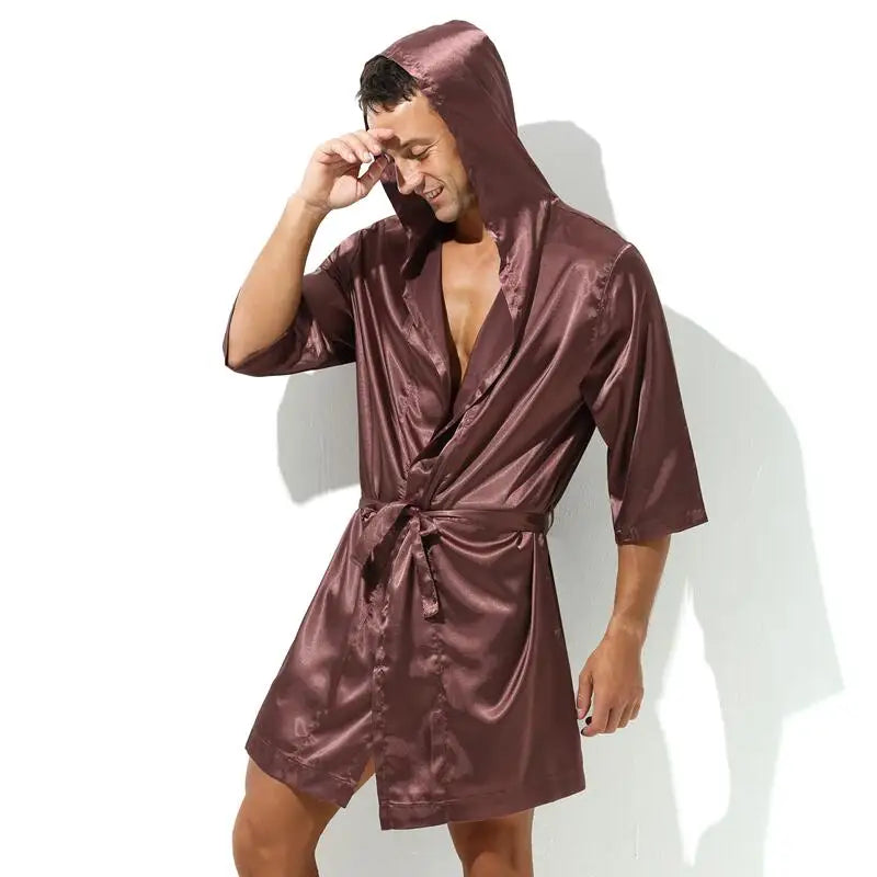 Sexy Nachtwäsche Herren Bademäntel Weich Seidig Kurzarm-Nachthemd Herren Hauskleidung Morgenmantel Herren Schlafanzug (Ohne Shorts)