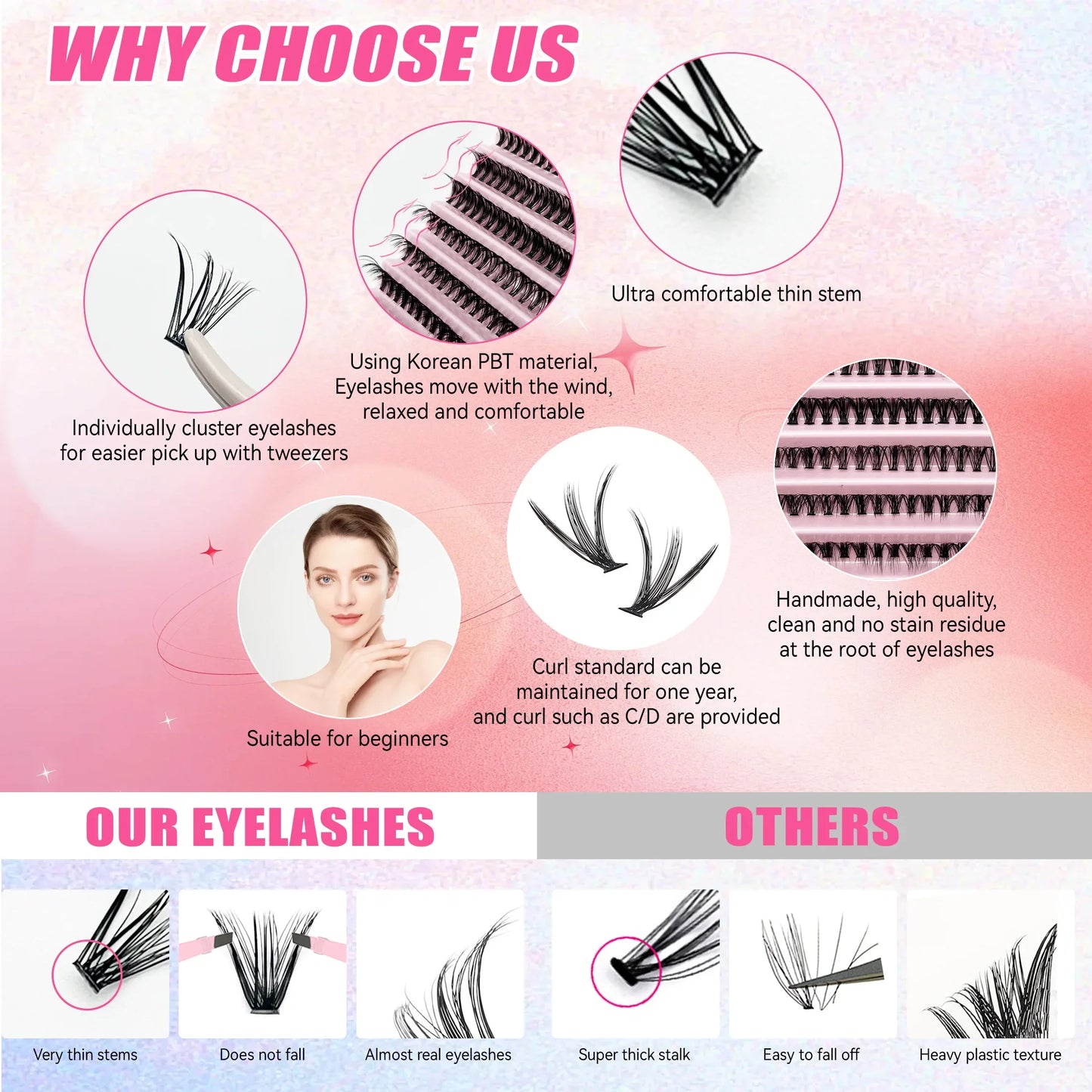 Kit d'Extension de Cils DIY, 200 Grappes de Cils, Colle et Scellant pour Cils, Outils de Maquillage pour Coller les Cils et Accessoires de Colle à Cils