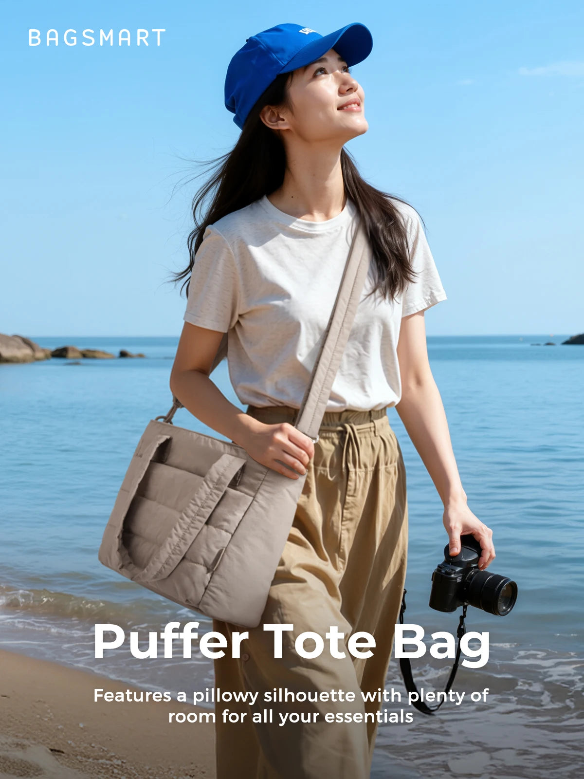 BAGSMART Damen Tragetasche Gepolsterte Einzelschultertasche Große Kapazität Studenten College Umhängetasche Lässige Outdoor-Handtasche