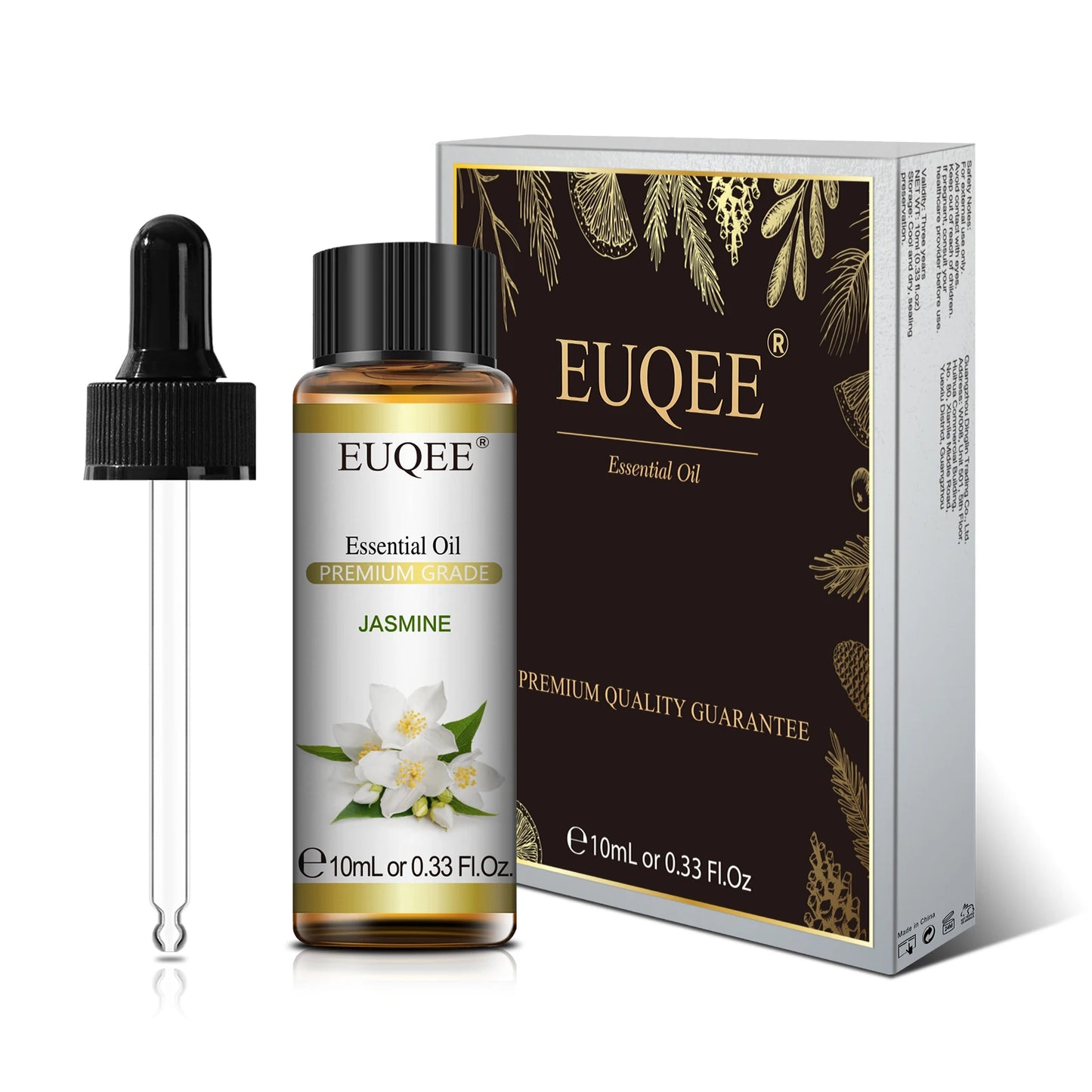 EUQEE Huile essentielle pure de 10 ml avec compte-gouttes Bergamote Rose Cannelle Lavande Jasmin Eucalyptus Vanille Set d'huiles essentielles aromatiques