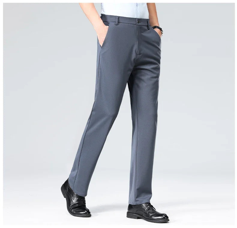 Pantalon Homme Printemps Été Coupe Droite Fin Costume de Ville Habillé Travail Décontracté Business Noir Rouge Vin Pantalon Long