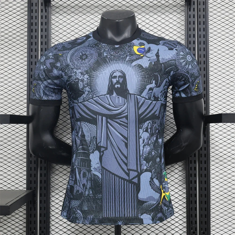 Haut d'entraînement de football d'été Brésil Édition Spéciale Jesus Maillot de Football Noir Gris Adulte Enfant T-shirts d'extérieur à séchage rapide