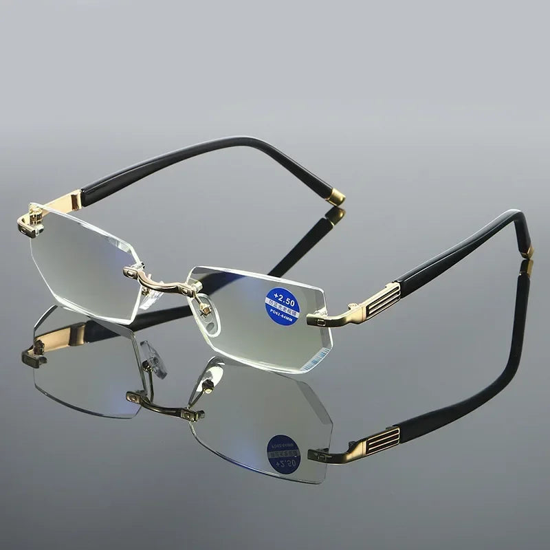 Herren quadratische Lesebrille Business HD-Gläser Randlose Brille Damen Trendige Presbyopie Korrektionsbrille +1.0 bis +4.0