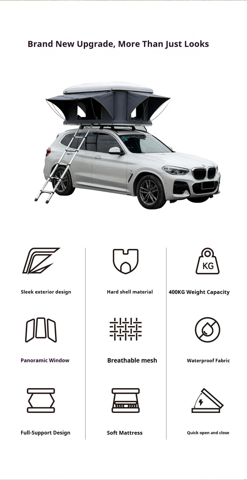 Durable Automatic Foldable Hard Top Roof Tent - For Sedan, SUV, Off-Road, Pickup & Outdoor Camping Self-Driving