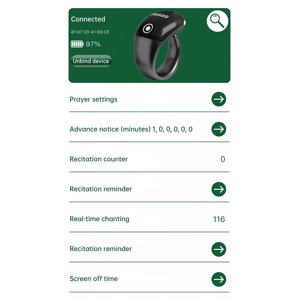 Smart Tasbih Tally Counter 0~99999 Muslims Tasbeeh Zikr Ring Prayer Time Vibration Reminder Type-C Ring Counters OLED Display