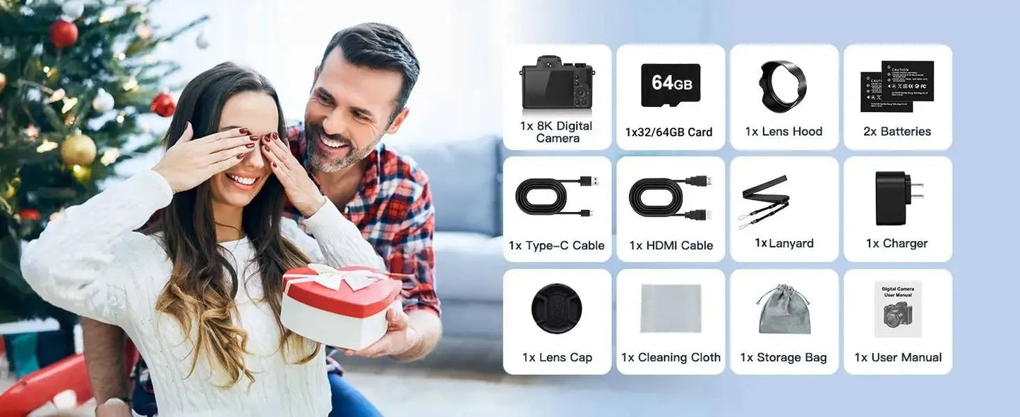 8K Digitalkamera für Fotografie Autofokus WiFi 88MP Vlogging-Kamera mit Dual-Objektiv 16X Digitalzoom Touchscreen Reisekamera