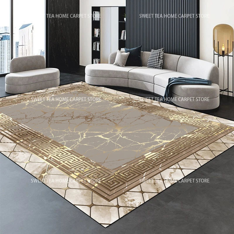 Moderner goldener Luxus-Teppich, große Wohnzimmerdekoration, Heimteppiche, rutschfeste Schlafzimmermatte, anpassbare Couchtisch-Lounge-Teppiche