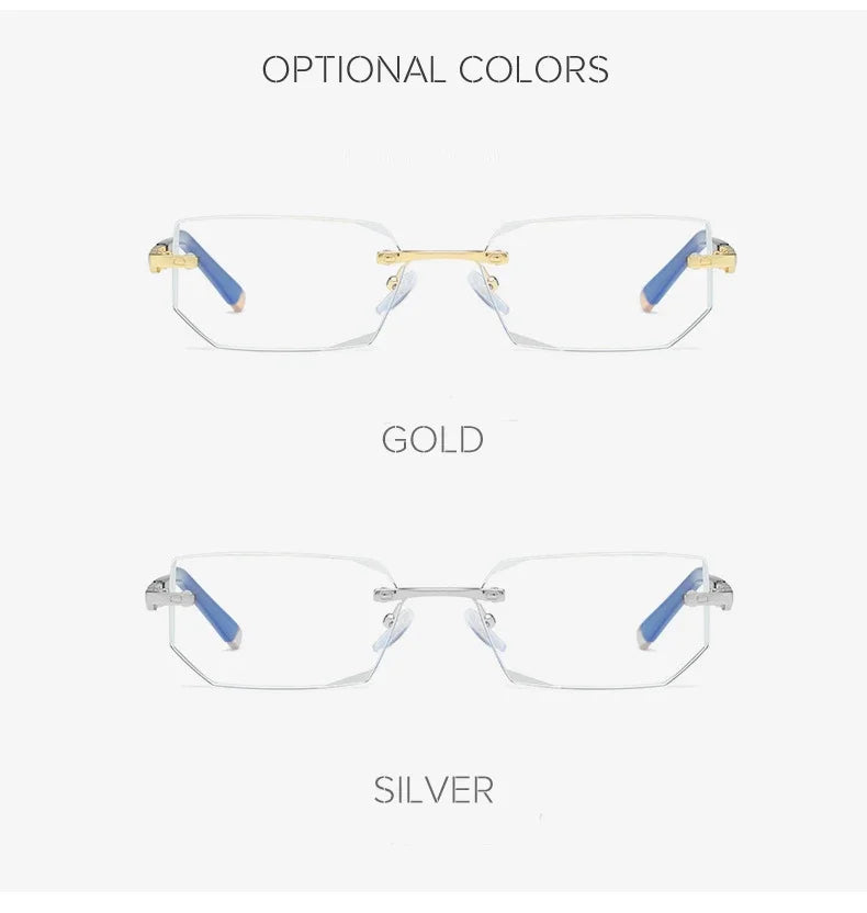Herren quadratische Lesebrille Business HD-Gläser Randlose Brille Damen Trendige Presbyopie Korrektionsbrille +1.0 bis +4.0
