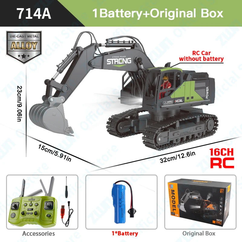 ZWN 1/16 1/20 Ferngesteuerter Bagger Kipper RC Modellauto Spielzeug Professionelles Legierungs-Simulations-Baufahrzeug für Kinder