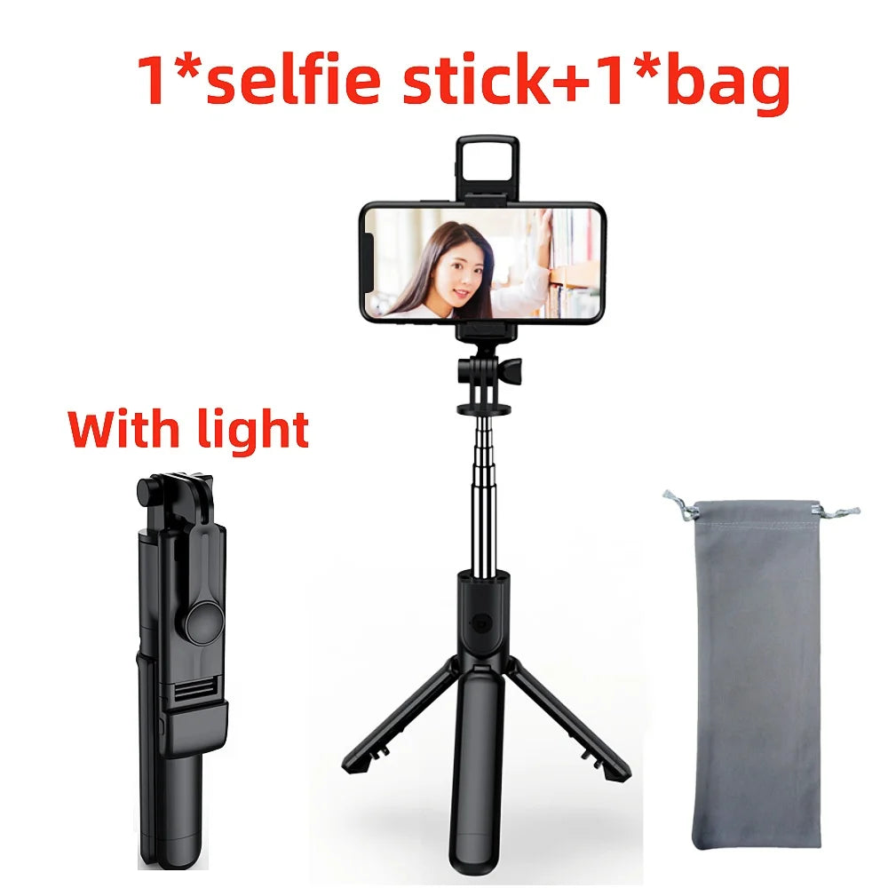 MEUYAG Tragbares, faltbares Selfie-Stick-Stativ mit Aufhelllicht und kabelloser Bluetooth-Fernbedienung für Telefone