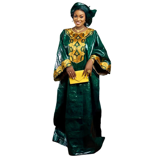 Afrikanische Kleider für Frauen, Bazin Riche, besticktes Design, langes Kleid