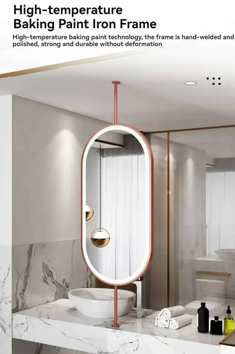 Miroir ovale de salle de bain en métal doré, miroir mural créatif avec LED, miroirs décoratifs, accessoires de décoration intérieure