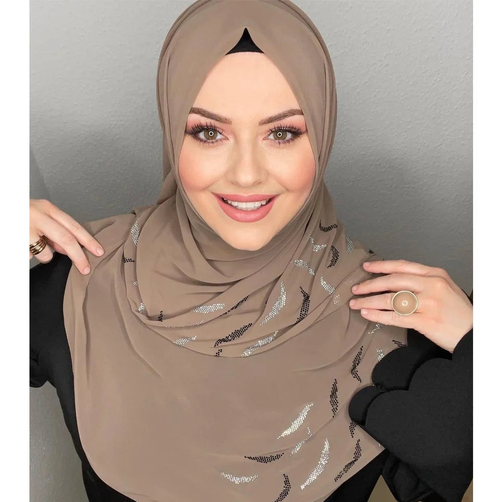 Turban instant musulman Strass Blanc Mousseline Hijab Abaya Hijabs pour femme Abayas Jersey Écharpe de tête scintillante Robe Femmes Turbans