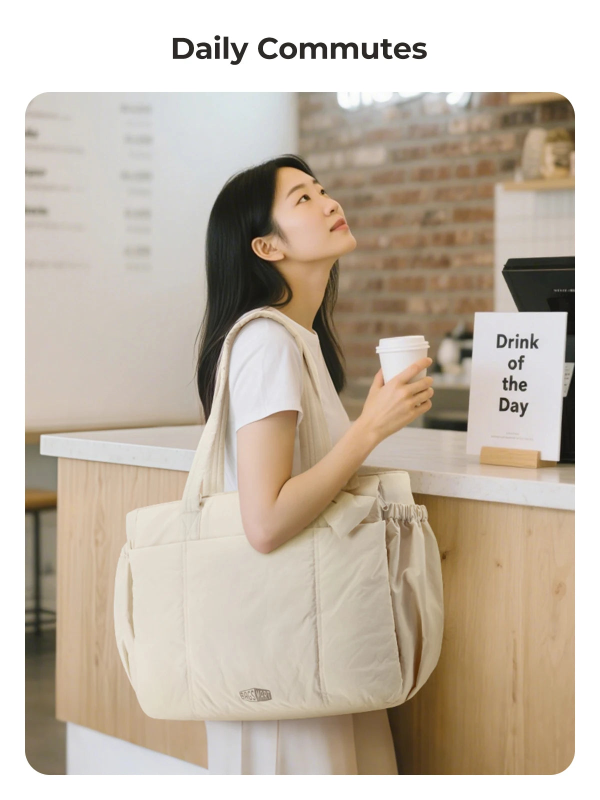 BAGSMART Sac fourre-tout trois tailles avec plusieurs poches, sac à main gonflé, sac à bandoulière décontracté, sac fourre-tout grande capacité