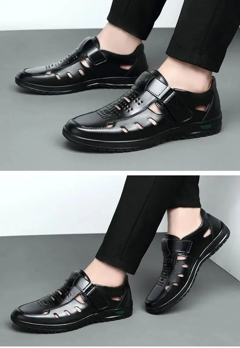 Sandales Homme en Cuir Véritable Chaussures Décontractées Respirantes d'Été pour Homme Sabots à Enfiler Extérieur Antidérapantes Faites à la Main Sandales