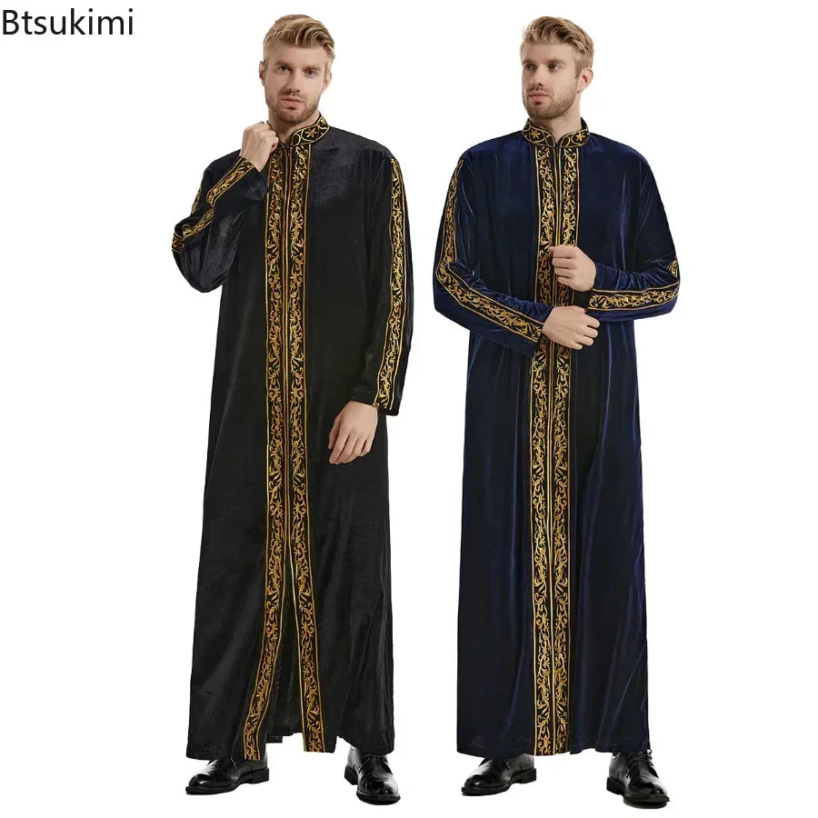 Muslimische Männer Jubba Thobe Islamische Kleidung Samt Kaftan Thoub Arabische Saudi-Robe Kleid Jubah Caftan Thawb Ramadan Gewand Naher Osten