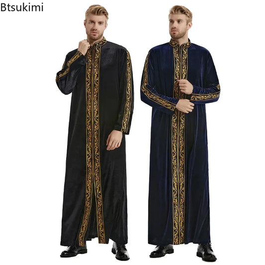 Muslimische Männer Jubba Thobe Islamische Kleidung Samt Kaftan Thoub Arabische Saudi-Robe Kleid Jubah Caftan Thawb Ramadan Gewand Naher Osten