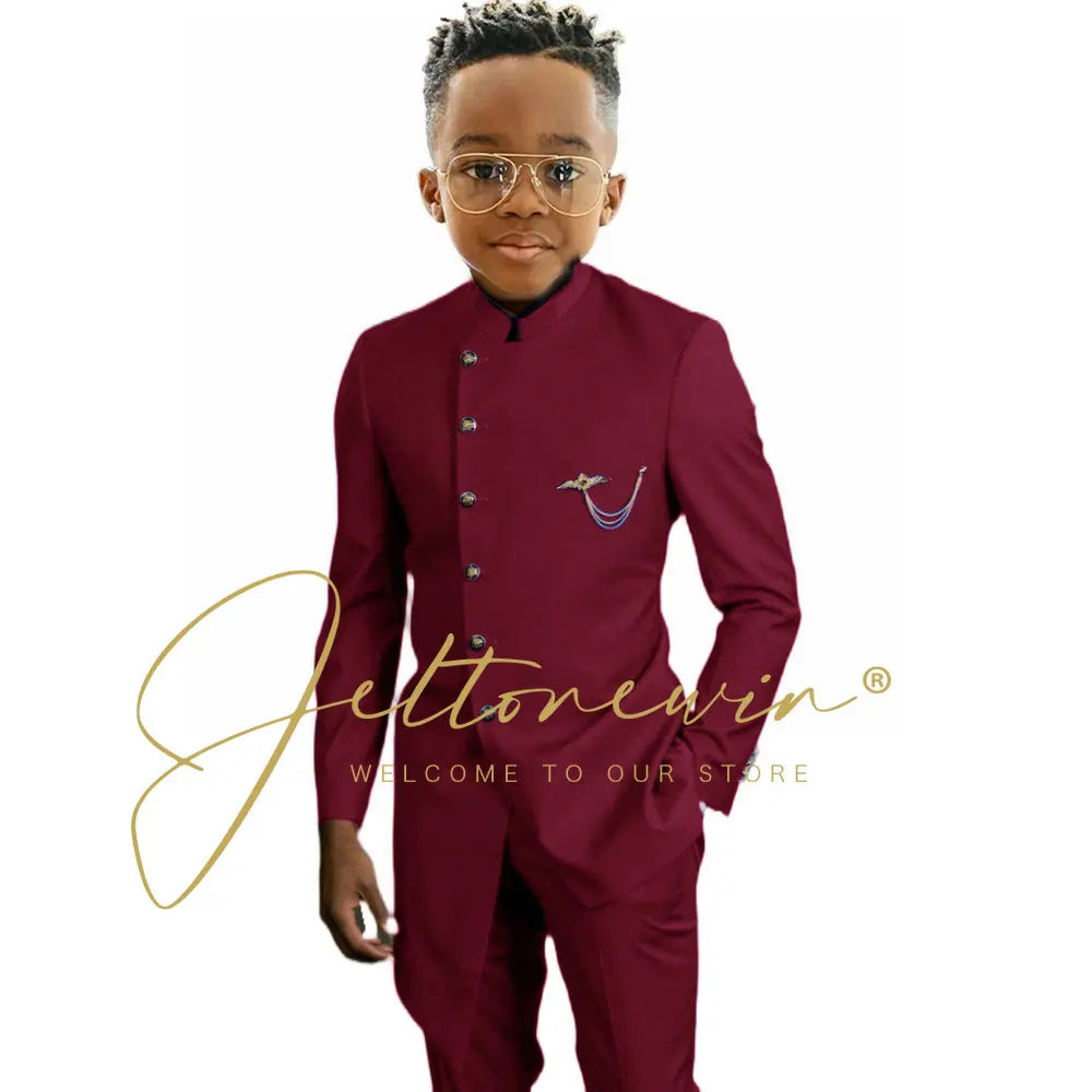 Königsblaues afrikanisches Design Jungen-Anzüge Set für Hochzeit Formeller Smoking Kinder Kostüm Klavieraufführung Maßgeschneiderte Kinder