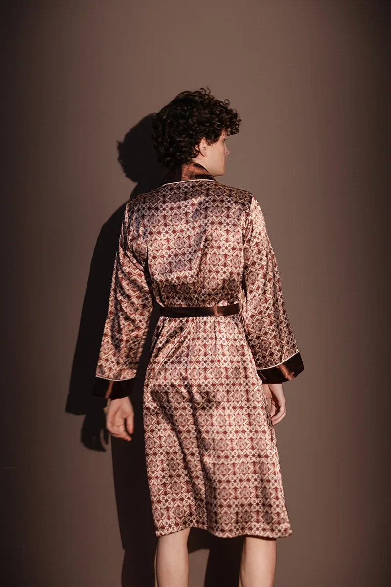 Peignoir d'été fin pour hommes, Robe de nuit de haute qualité, Peignoir une pièce, Vêtements d'intérieur masculins, Pyjama en soie glacée imprimé de grande taille pour homme, printemps