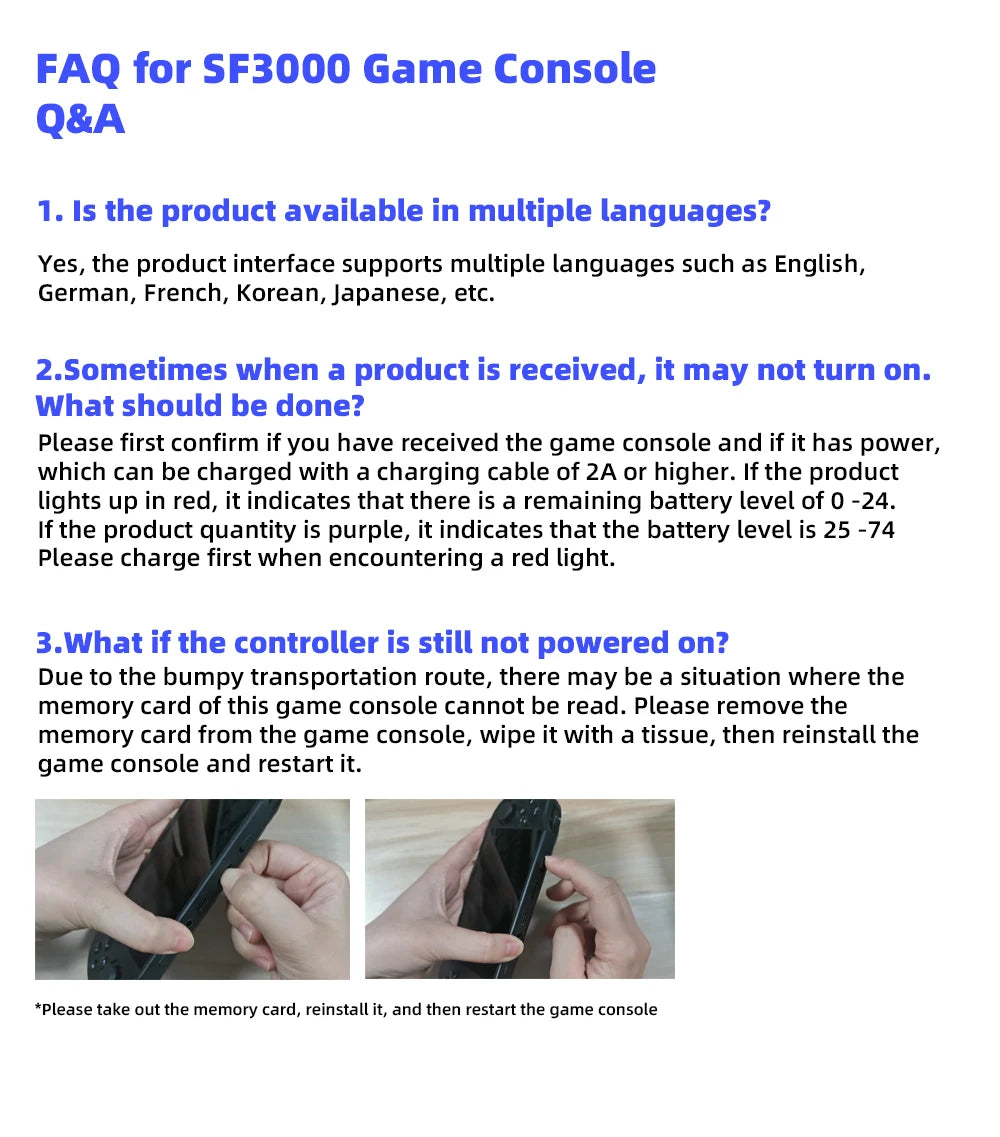 SF3000 handheld game console with a 4.5-inch large screen, supporting e-books, MP4， Music function, built-in 20000+games