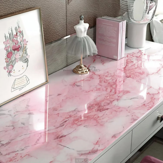 Glossy Pink Marble Contact Paper Self-Adhesive Kitchen CountertopGranite Wallpaper Waterproof Oil Proof Sticker for Home Decor