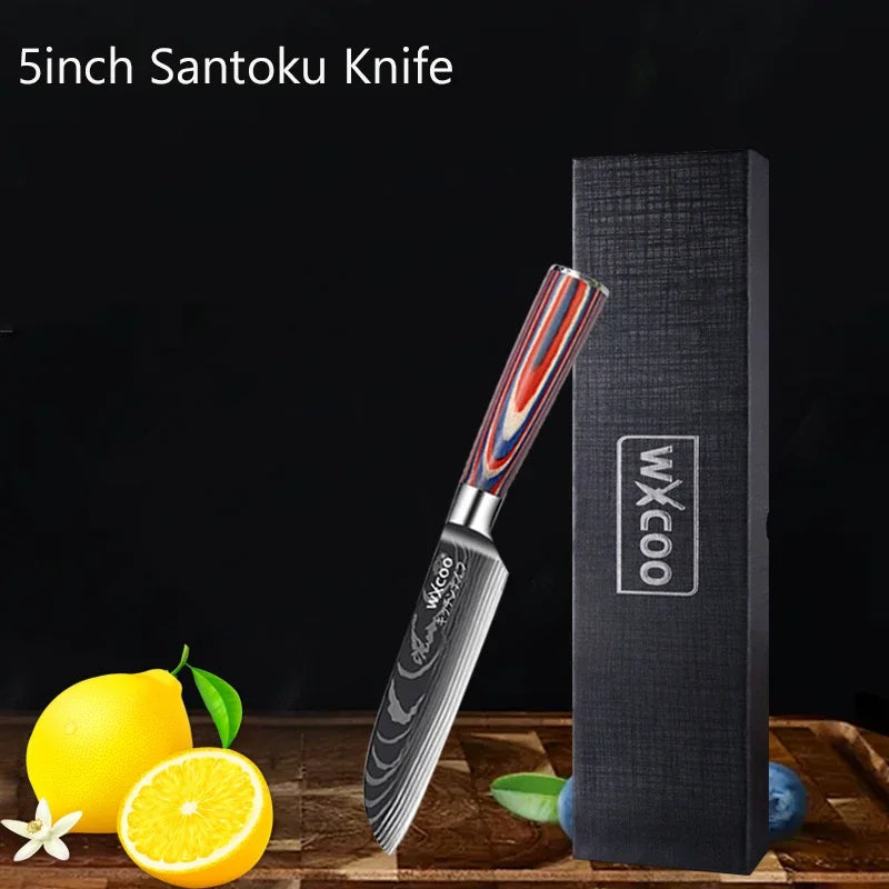 Professional Kitchen Chef's Knife Damascus Japanese Santoku Slicing Knife Meat Cleaver Stainless Steel Butcher Knife with Box