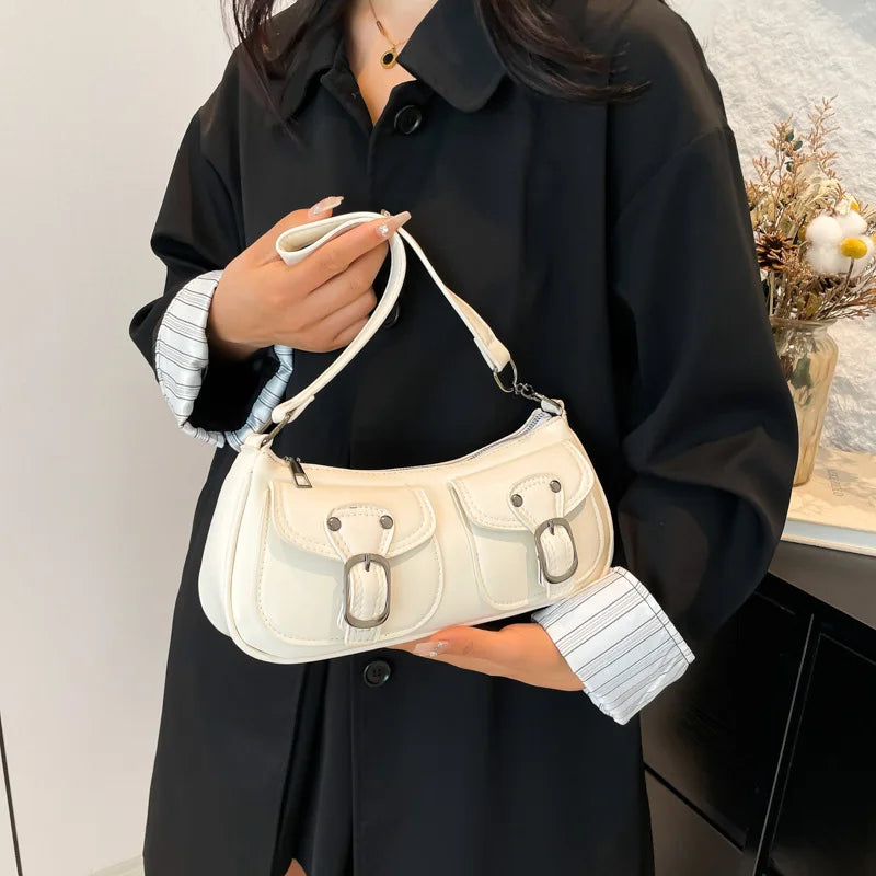 Fashion PU-Leder Damen Umhängetasche Kleine Doppel-Taschen Design Damen Achseltaschen Y2k Vintage Weibliche Handtaschen Clutch Geldbörse