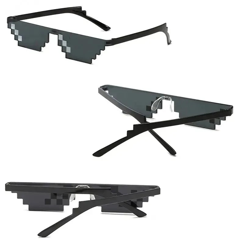 2Pcs Mosaic Sunglasses Cool Party Vintage Shades Eyewear For Men Pixelated Sunglasses Funny Women Glasses