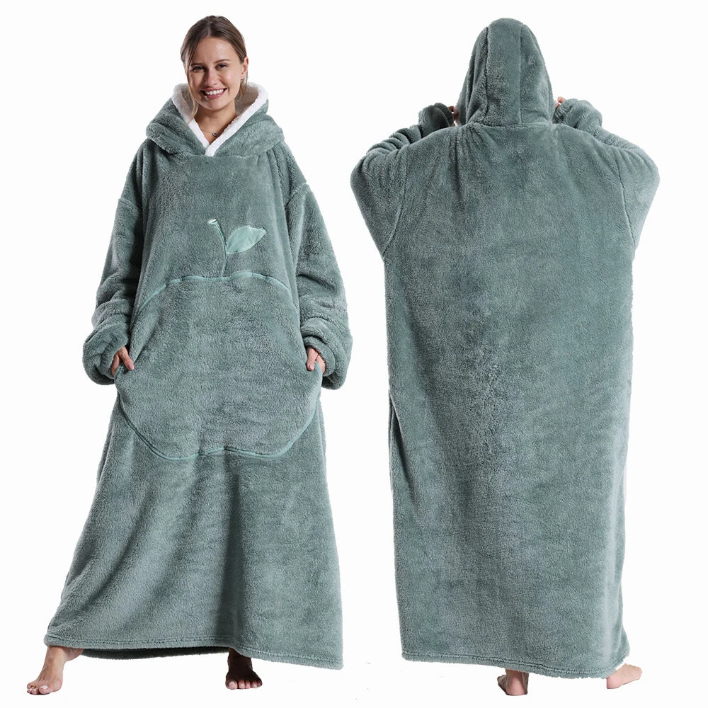 Couvertures Portables Extra Longues Hiver Flanelle Couverture à Capuche avec Manches Longues Hommes Femmes Couverture Douce et Confortable pour Adultes