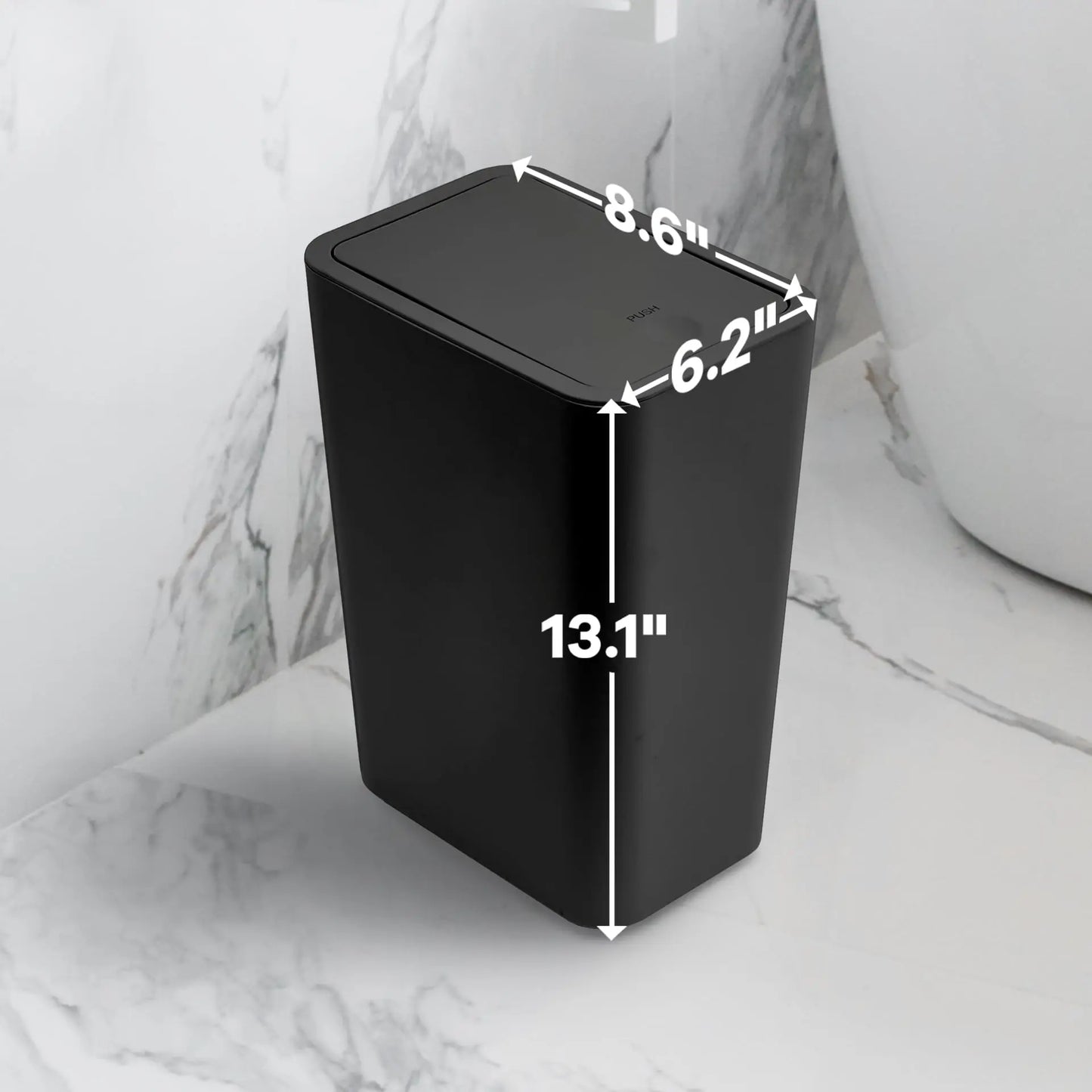 Badezimmer Mülleimer-10L Kleiner Mülleimer mit Druckdeckel für Toilette, Schlafzimmer, Wohnzimmer – Kunststoff-Abfalleimer mit Pop-up-Deckel