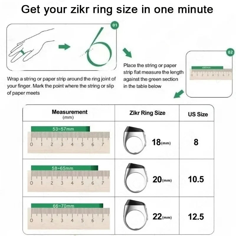 Bague de Zikr Intelligente IQibla 2025, Tasbih de Louange, Compteur Numérique Électronique pour Musulmans, Rappel de Prière par Vibration, Étanche