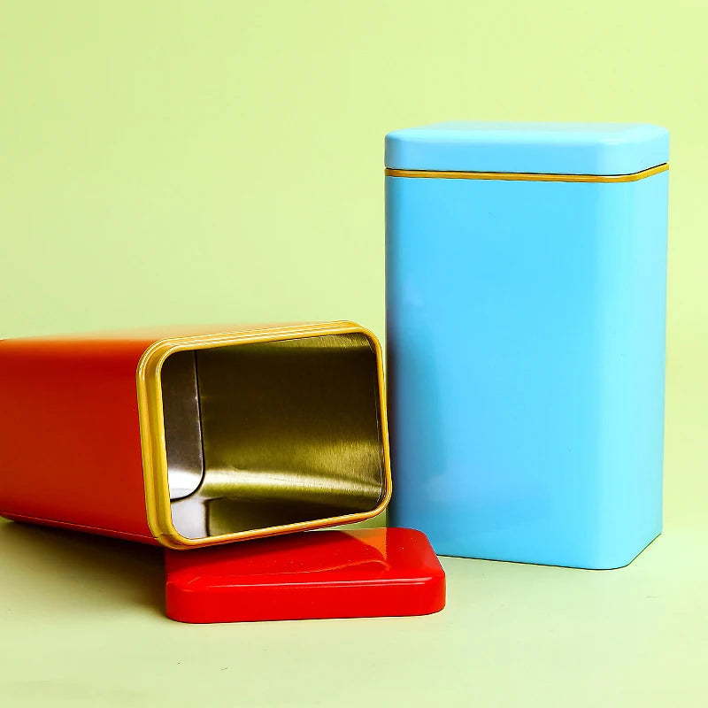 Metal Retro Square Tea Can Candy Food Storage Case Spices Sealed Packaging Box Tinplate Empty Cans Container Storage Box