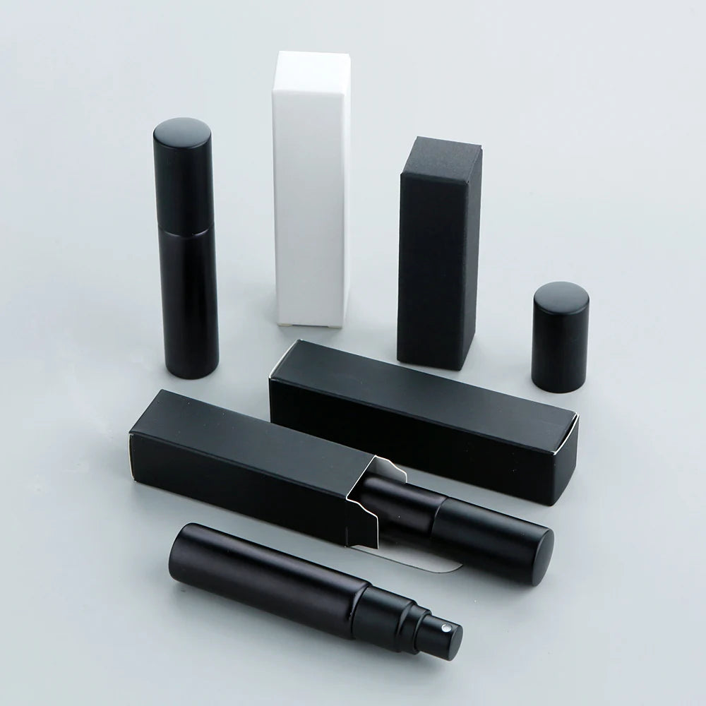 50/100 Stück 5ml 10ml Matt Schwarzer Parfümflakon Mit Verpackung Atomizer Leere Parfüm-Probenflaschen Benutzerdefiniertes LOGO Extra Bezahlen