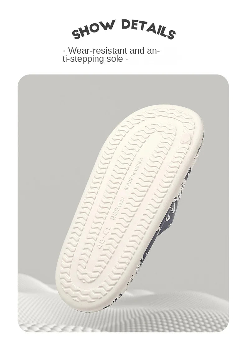 QYCKABY 2024 Mens Summer Slippers Beach Sandals Flip Flop Printing Thick Soled Boys Girls Unisex Home Bath Shoe Large Size 46-47