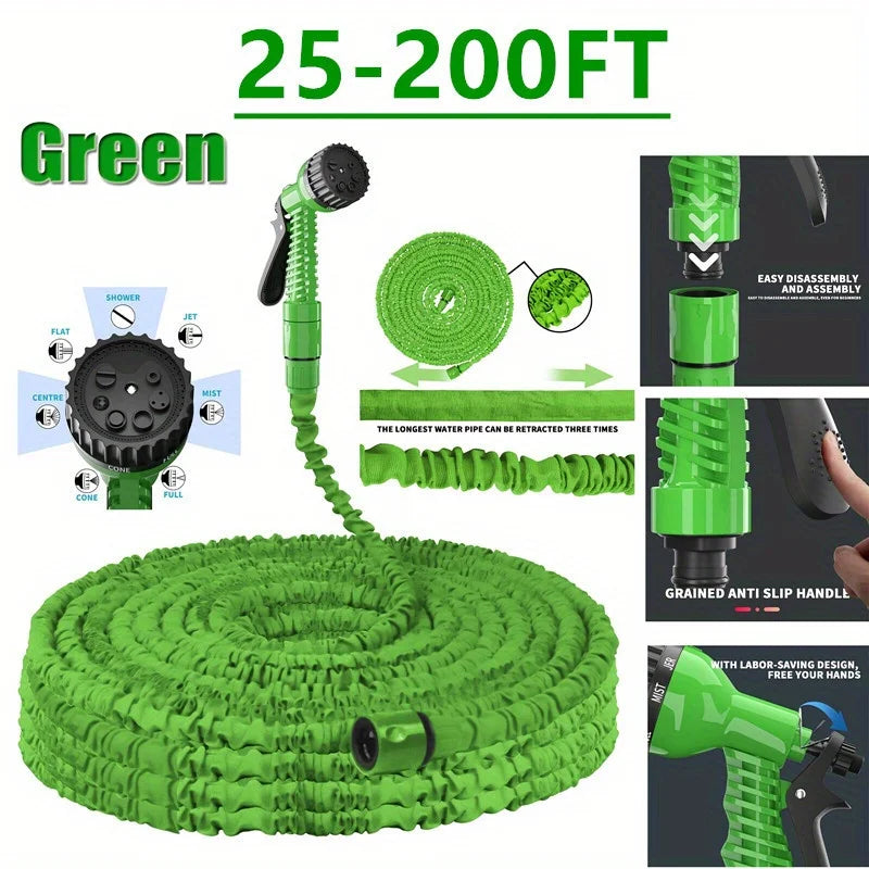 Tuyau d'arrosage extensible magique 25-200 pieds, conception légère, matériaux durables, 7 fonctions de pulvérisation d'eau, outils d'arrosage pour jardin et maison