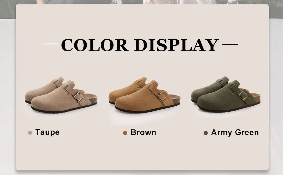 KIDMI Wildleder-Clogs für Damen Herren Pantoletten Korkfußbett Sandalen mit Fußgewölbestütze Modische rutschfeste Outdoor-Strandschuhe Hausschuhe