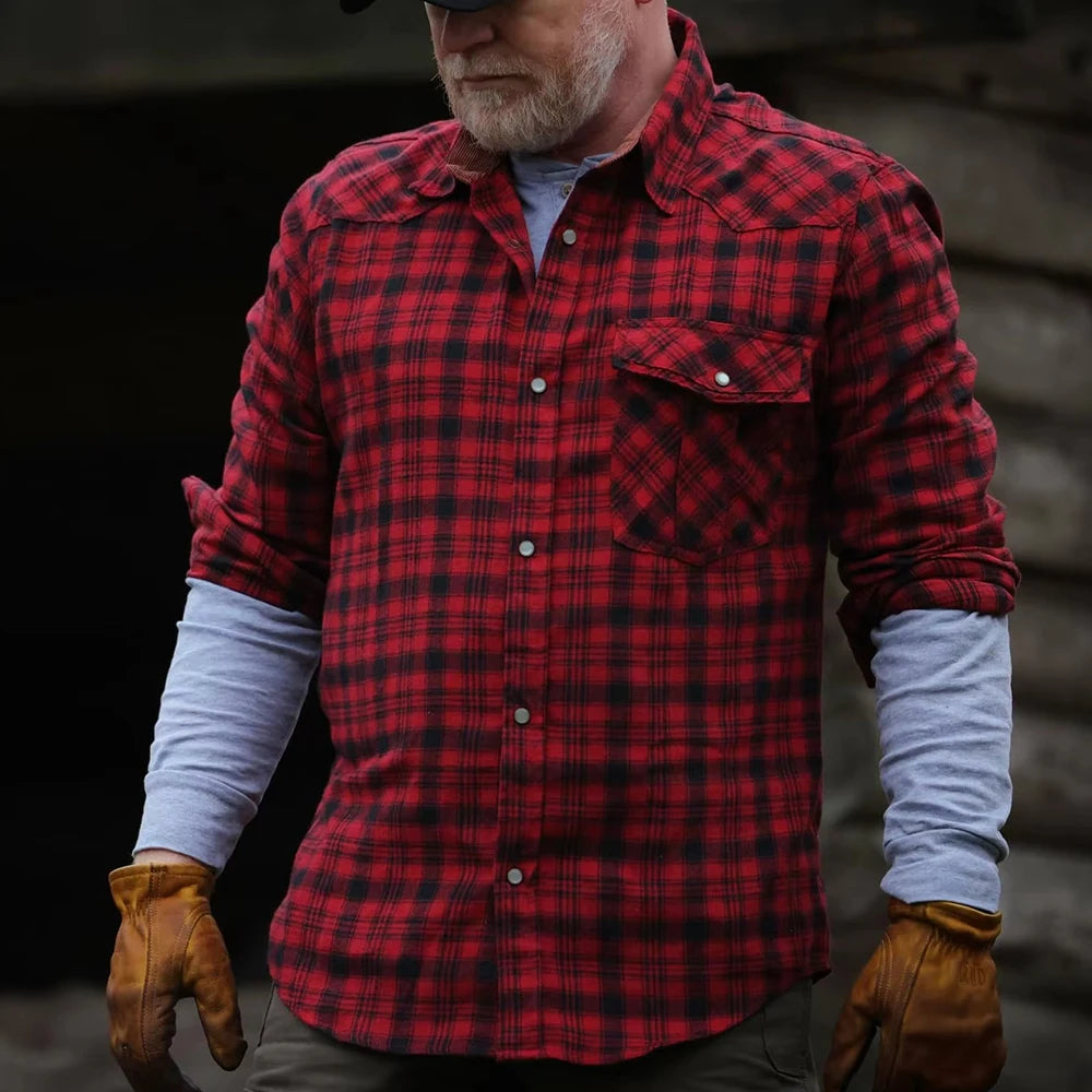 Herrenhemden Frühling Flanell Langarm Karo Kariert Gebürstet Casual Western Cowboy Perlknopfhemd Beliebte Kleidung US-Größe