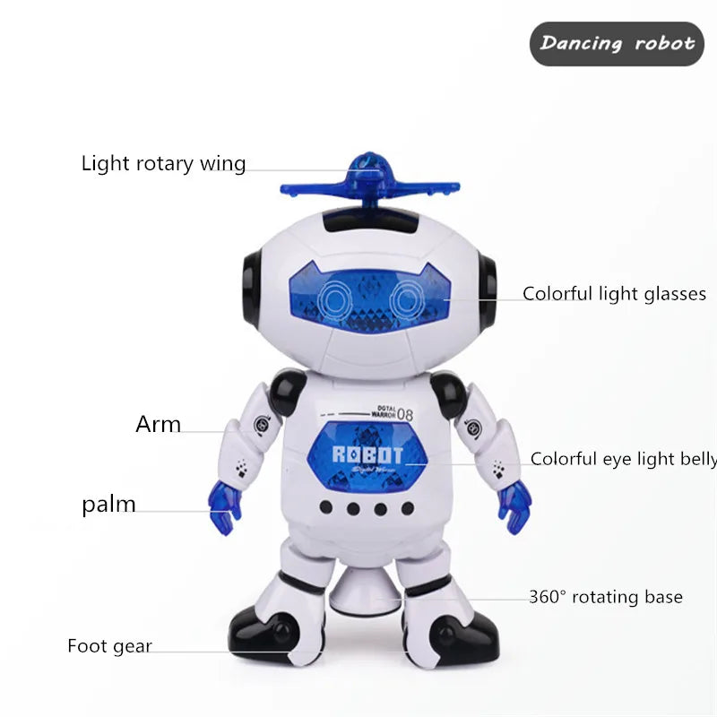 Jouets Robots Dansants Rotatifs pour Enfants avec Musique Lumière LED Jouets Électroniques Marcheurs pour Garçons Filles Cadeau d'Anniversaire Noël