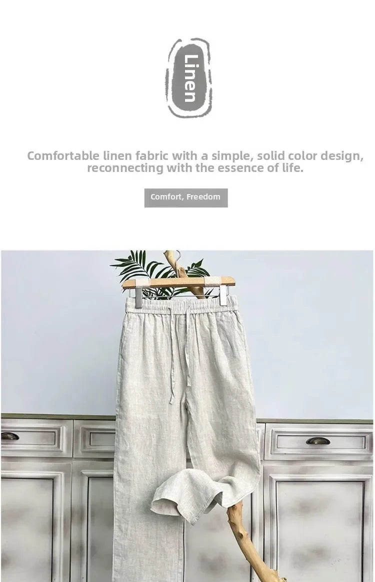 Hochwertige reine Leinenhose für Herren Sommer Baumwoll-Leinen Loose Straight Leg Freizeit lange Hose Frühling Herbst Bequem Atmungsaktiv
