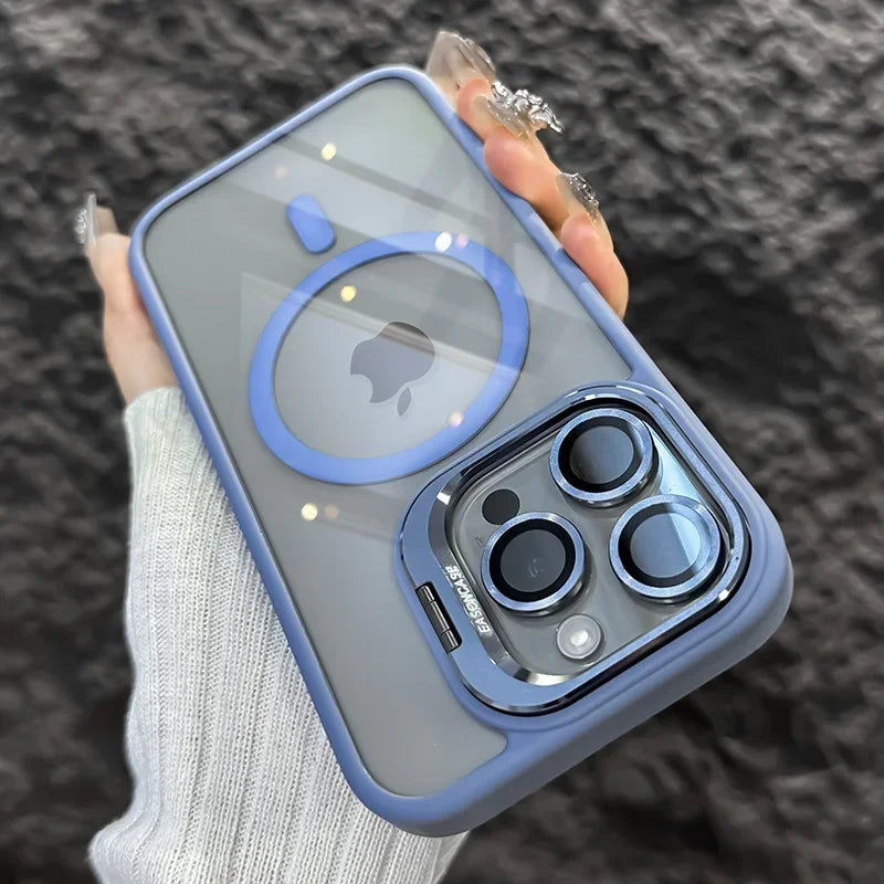 Luxuriöser Metallringhalter Hochtransparente stoßfeste Handyhülle für iPhone 16 15 14 13 12 11 ProMax Objektivschutzfolie
