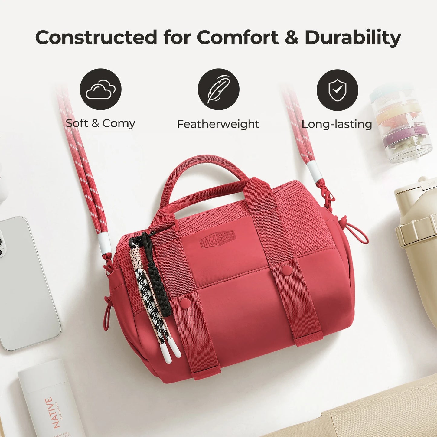 BAGSMART Boston Tasche für Damen, Mini-Reisetasche, Umhängetasche, wasserdicht, mit Nassfach, für Fitnessstudio, Reisen, Alltag, Strand, Wochenendausflug