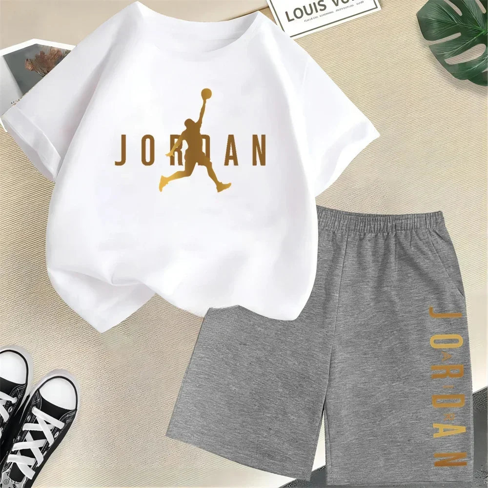 Sommer Kurzarm Kinder Set Slam Dunk Master Muster Print Sport T-Shirt + Shorts 2-teiliges Set Kinder Jungen Mädchen Mode Trainingsanzug
