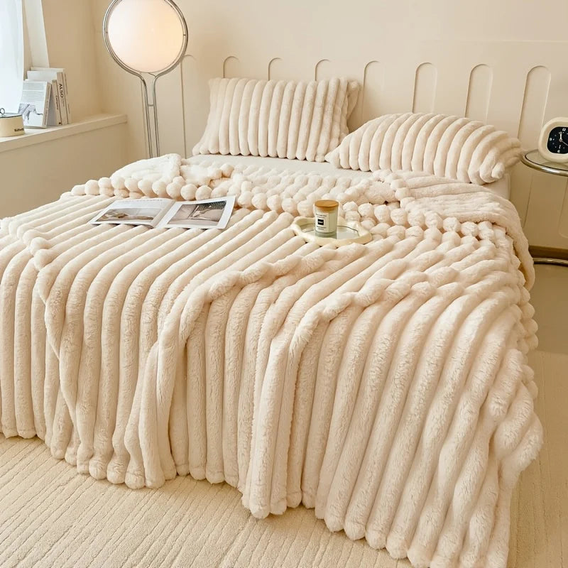 Couverture Polaire Épaisse à Larges Rayures Multifonctionnelle Douce Agréable à la Peau Imperméable Couvre-lit Canapé Jeté de Canapé pour