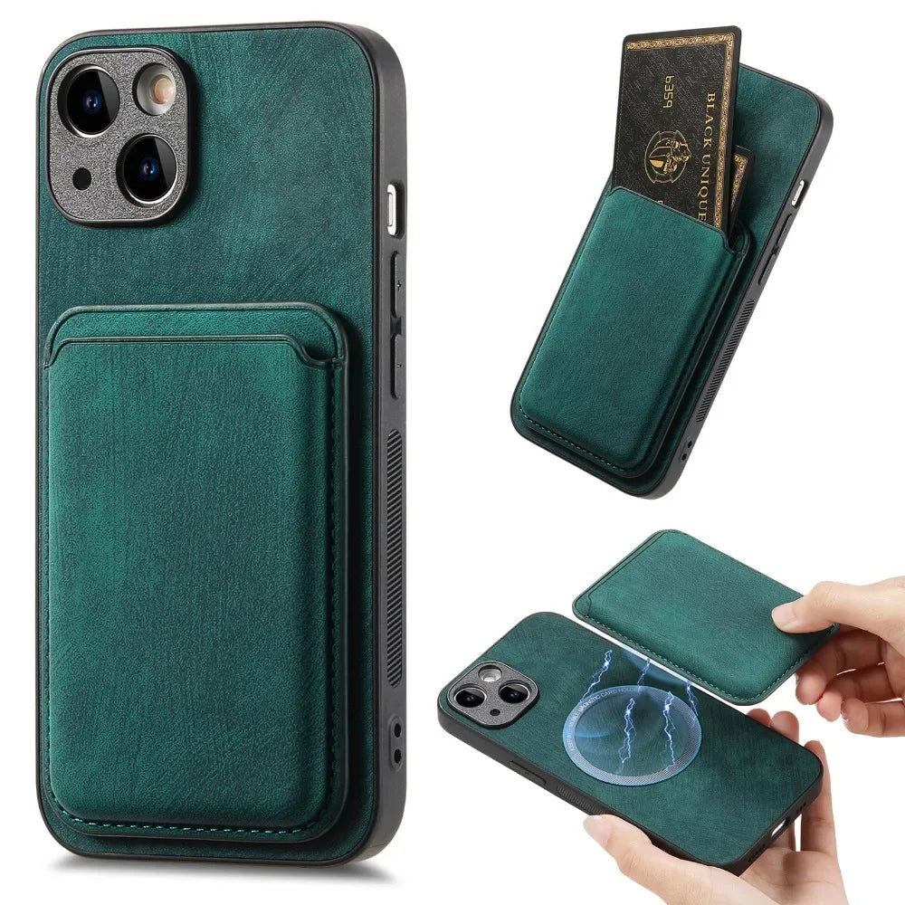 Vintage-Lederhülle mit abnehmbarem magnetischem Kartenhalter für iPhone 17 Air 16e 16 Pro Max 15 14 Plus 13 12 11