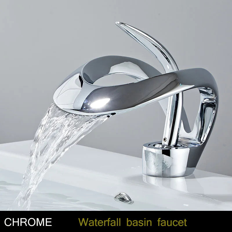 Robinet de lavabo doré/blanc, robinet de salle de bain noir, mitigeur de lavabo créatif en laiton gris, robinet de lavabo cascade chaud et froid