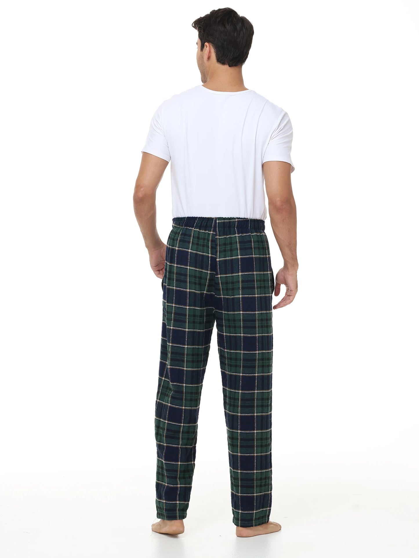 Pyjama Homme 3 Pièces Coton Carreaux, Pantalon de Pyjama Long Carreaux avec Taille Élastique pour Homme