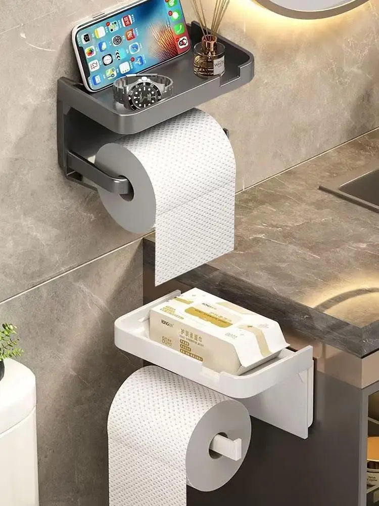 Boîte à Mouchoirs Salle de Bain Étagère Rangement Domestique Support Papier Toilette Salle de Bain Organisateur de Toilette Boîte à Mouchoirs Murale Sans Perçage