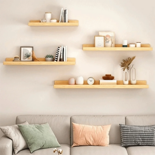 Space Saving Wooden Floating Shelf Minimalist Style Rustic Wall Mounted Storage Rack Decorative Bookshelf Organizer